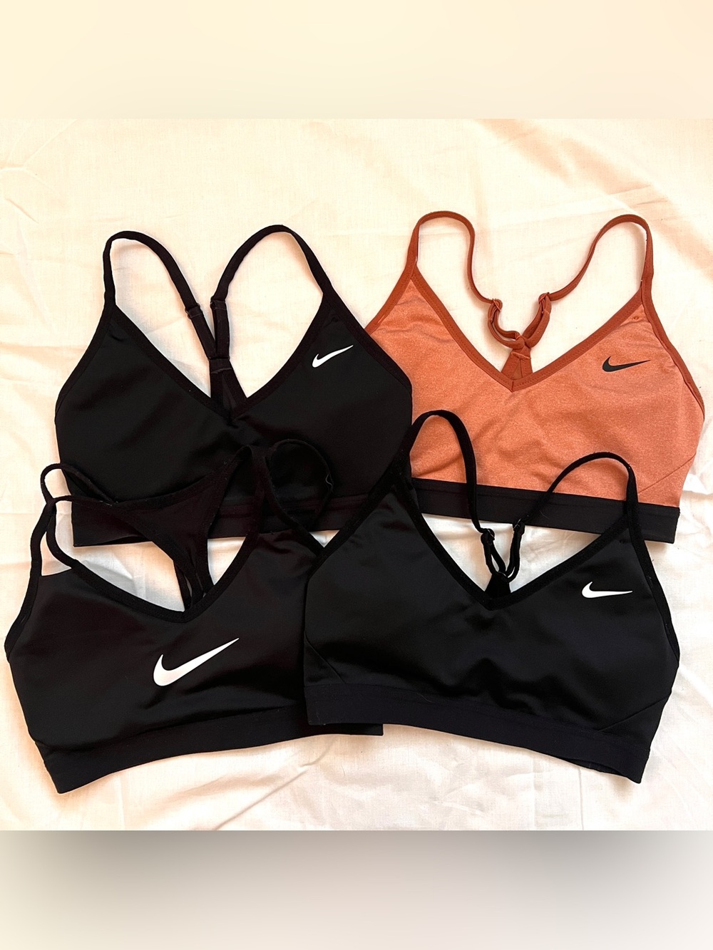 Bundle of Nike Women's 4 Sports Bras - 3 Black & 1 Rust size S